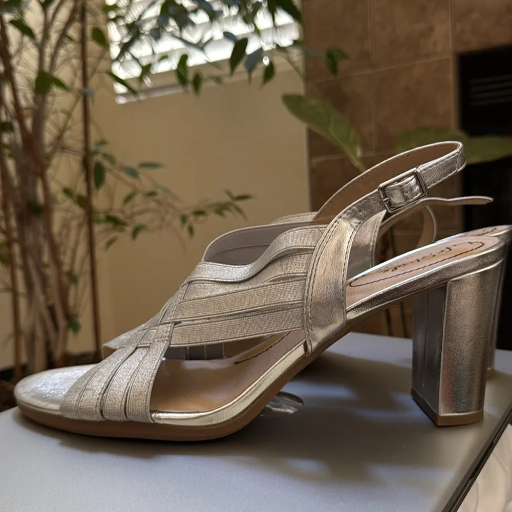 LifeStride, Silver, Size 11 “Amy Slingbacks,” open toe and heel pumps. - Picture 6 of 8
